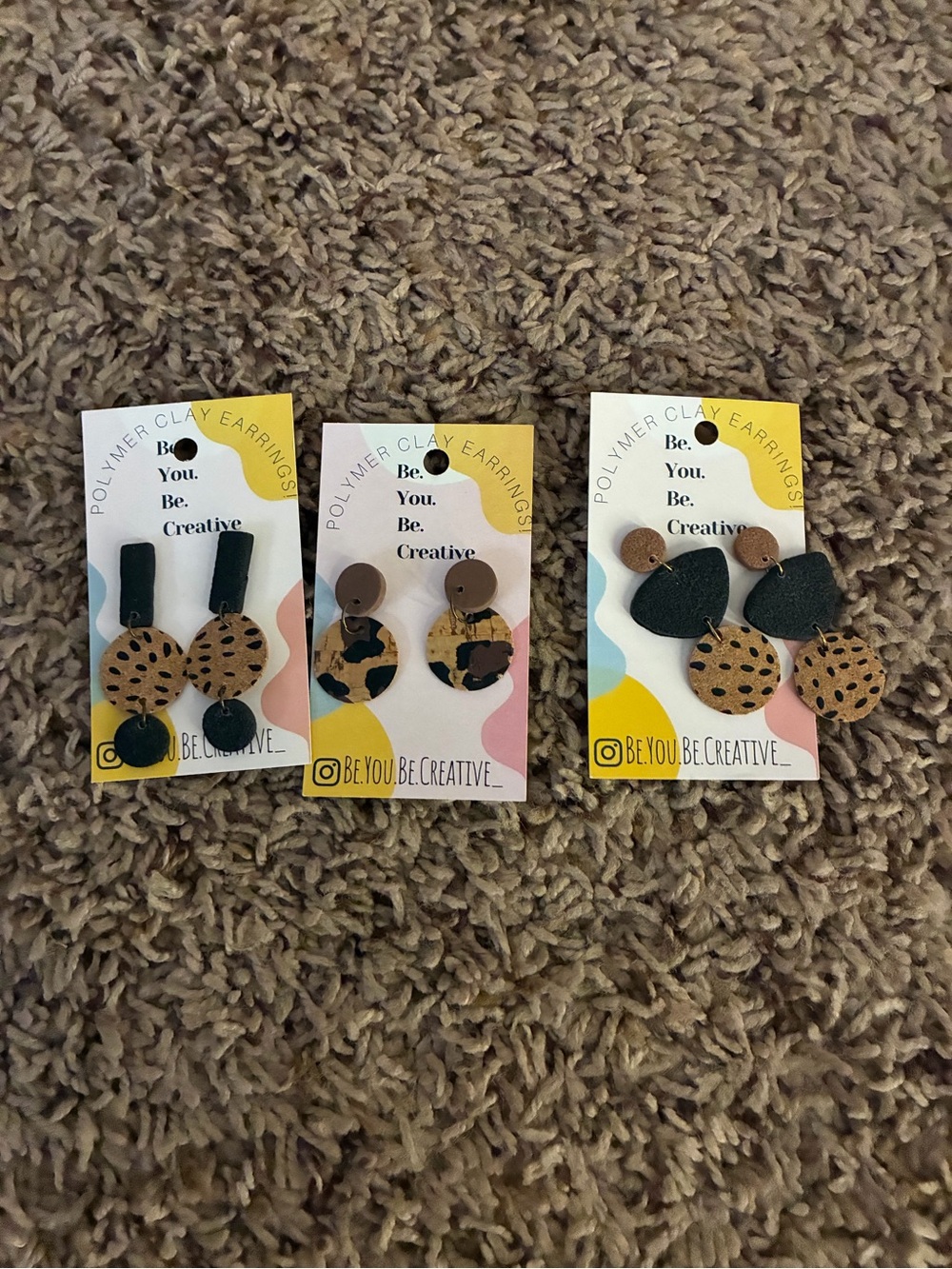 Be.You.Be.Creative Black and Tan Leopard  Handmade Polymer Clay Earrings